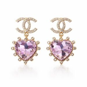 Chanel 2021 CC Gold Plated Faux Pearl Heart Push Back Earrings costume earrings